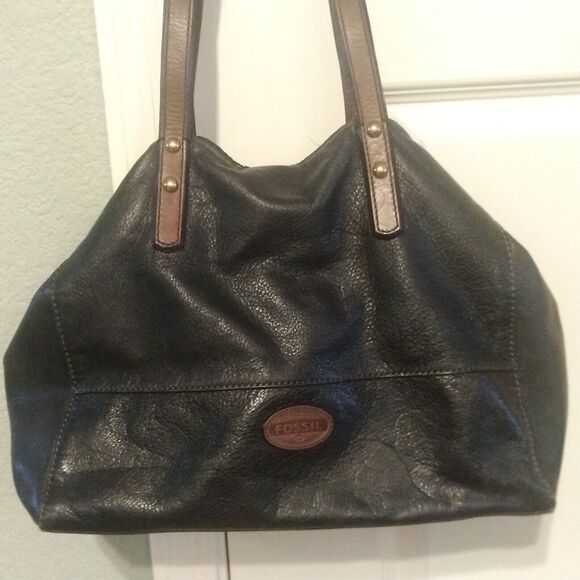 Fossil Black and Brown Pebble Leather Women's Tote Shoulder Bag - Picture 2 of 16